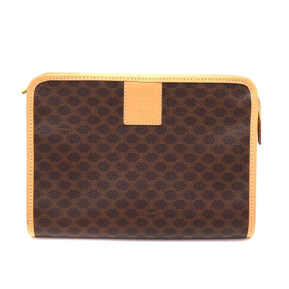 Celine Macadam Clutch Bag Shoulder Leather Brown